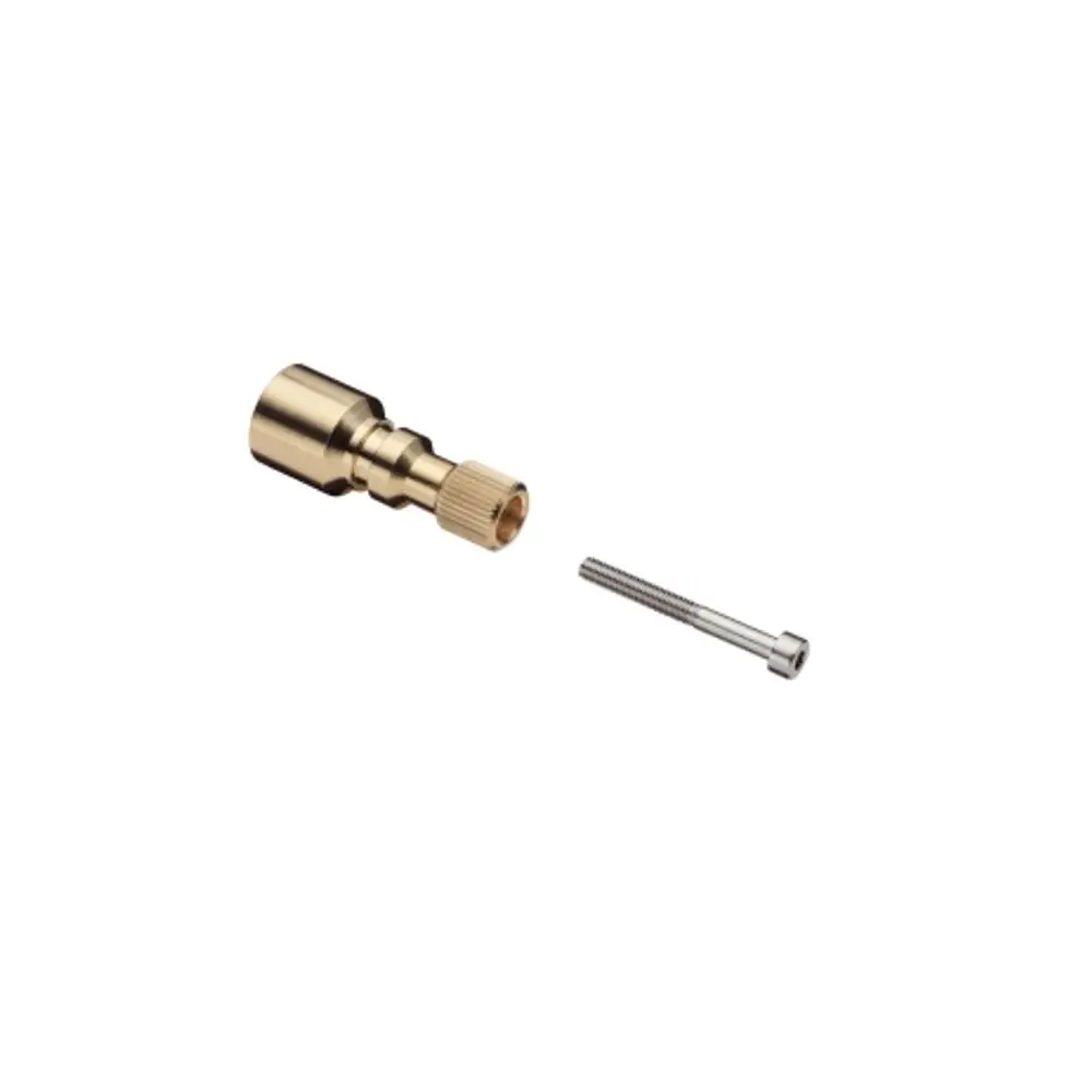 Griffadapter aus Metall mit einer schmalen Bauform. Einzeln abgebildet ist ein Schraubelement. Produkt von Hansgrohe.